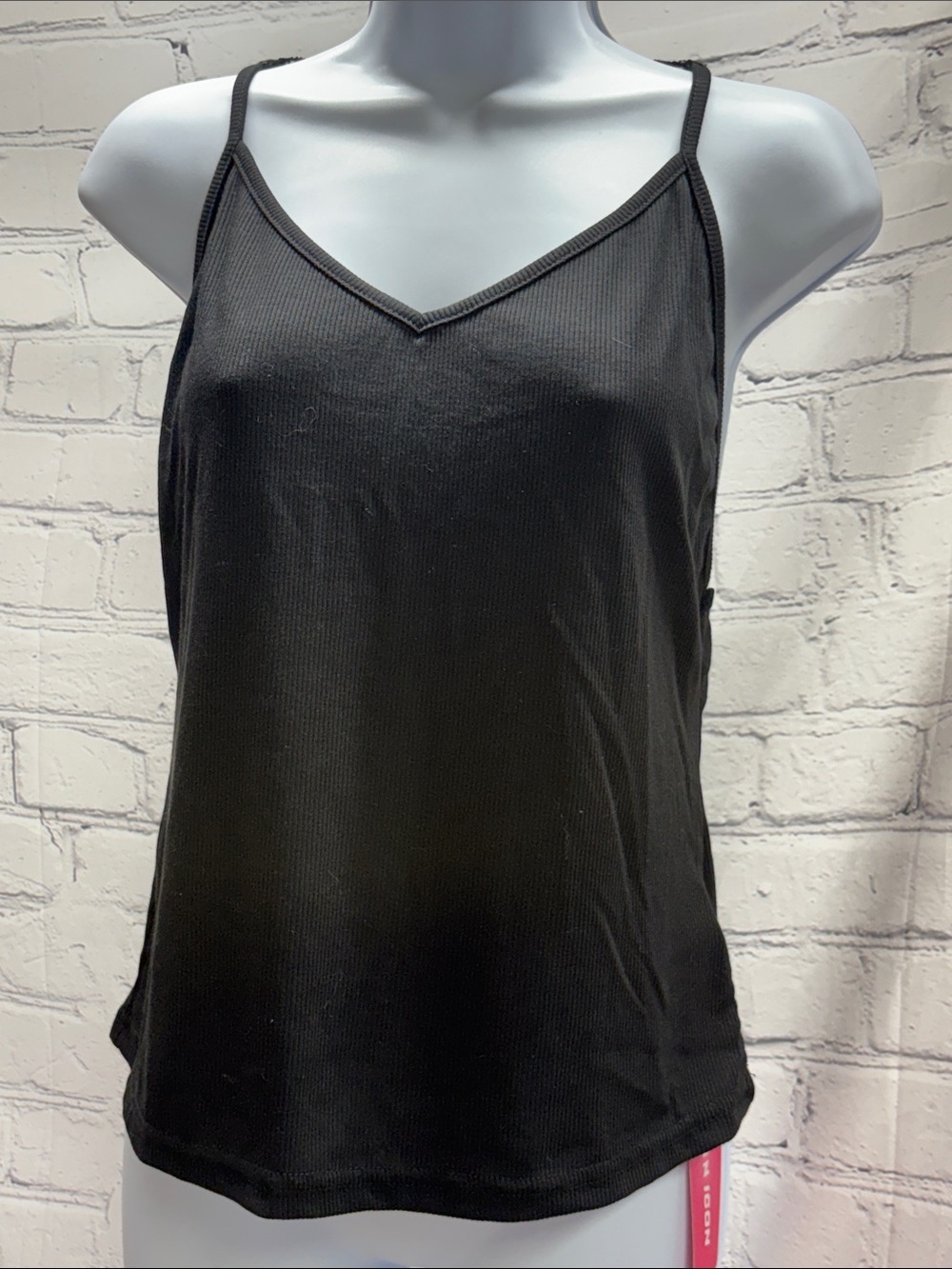 SHEIN Black Ribbed V-Neck Spaghetti Strap Tank with lace butterfly 🦋 back